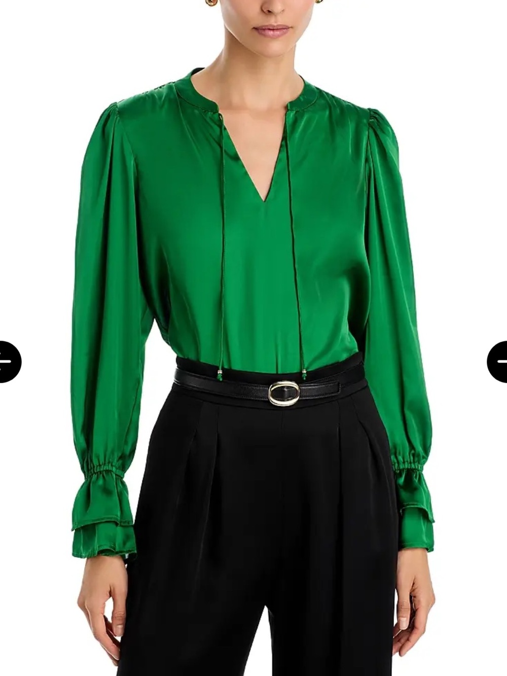 NWT T Tahari Sz Med Women’s Green Split Neck Blouson Sleeve Blouse Top Ret $78!